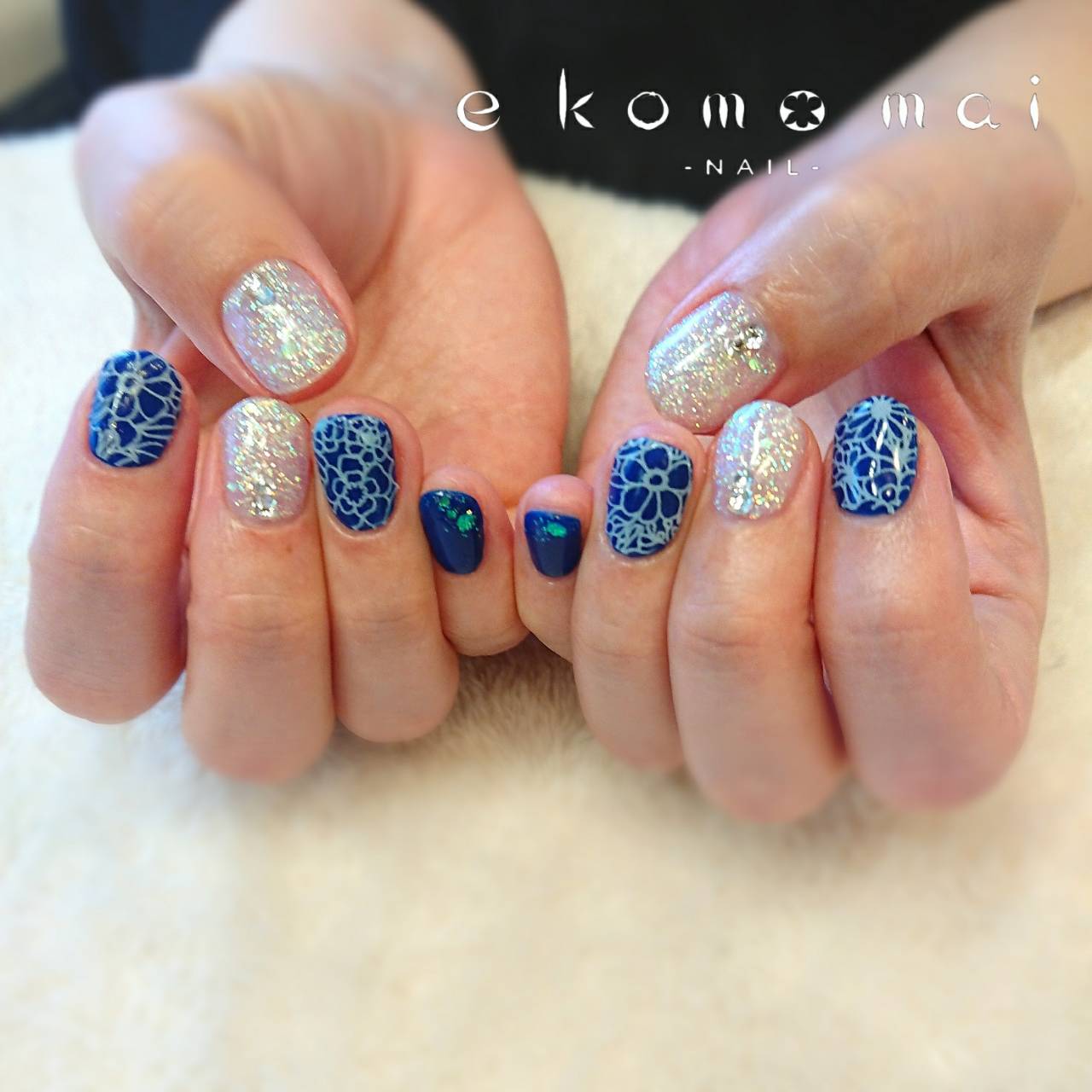 ブルー レースネイル 溝の口ネイルサロン E Komo Mai エコモマイ ブルー レースネイル 溝の口ネイルサロン E Komo Mai エコモマイ