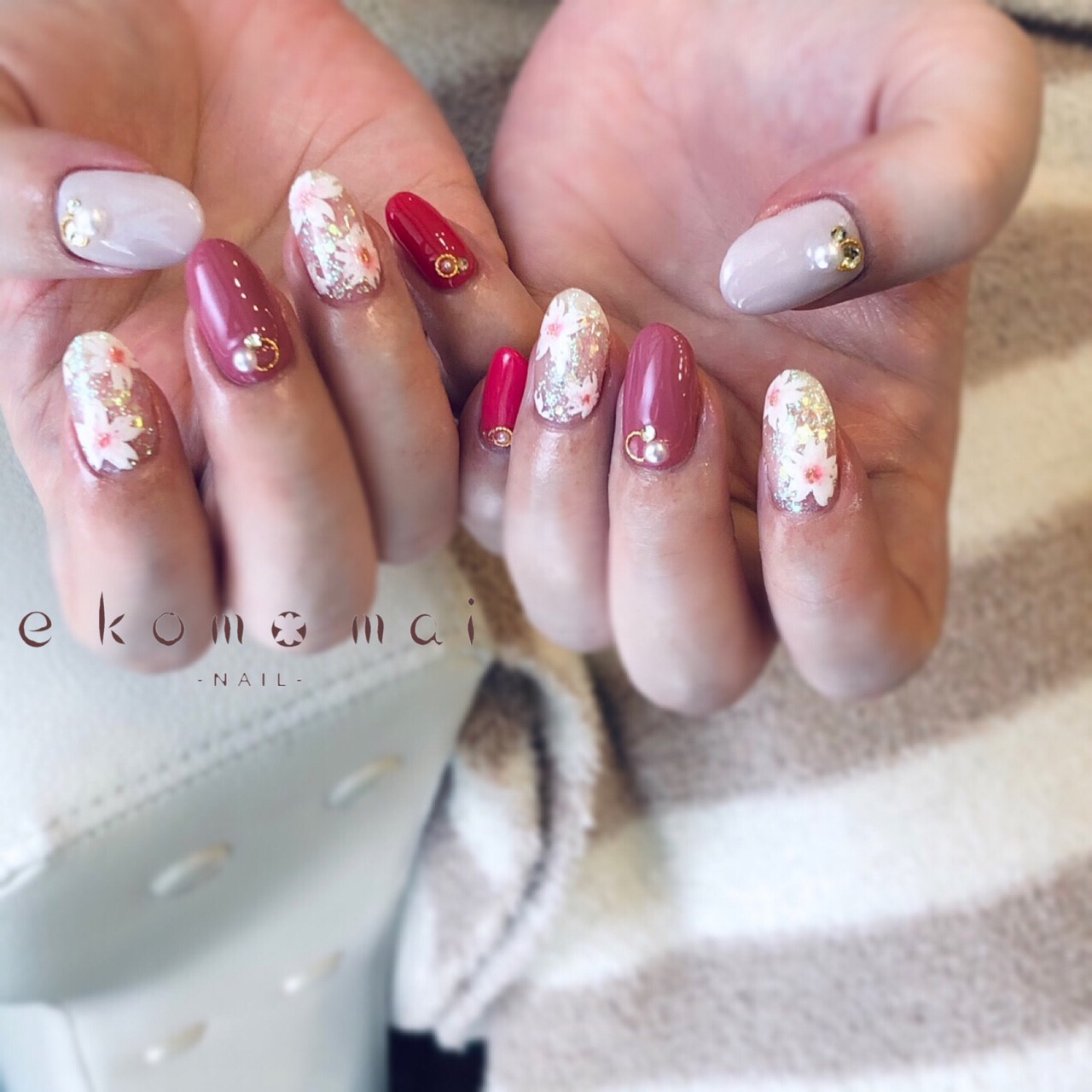 手書き桜ネイル 溝の口ネイルサロン E Komo Mai エコモマイ