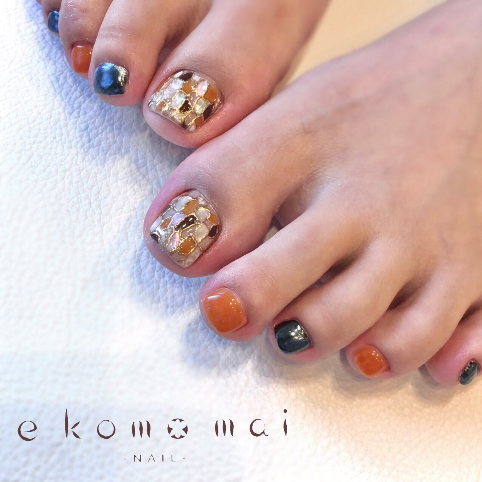 タイル風フットネイル 溝の口ネイルサロン E Komo Mai エコモマイ