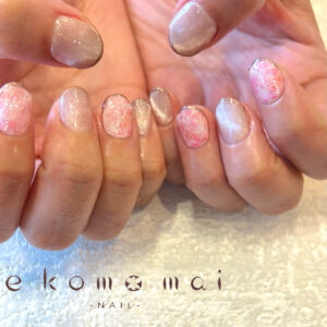 溝ノ口ネイルサロン　ニュアンスネイル　ミラーネイル　春ネイル　桜ネイル　キラキラネイル