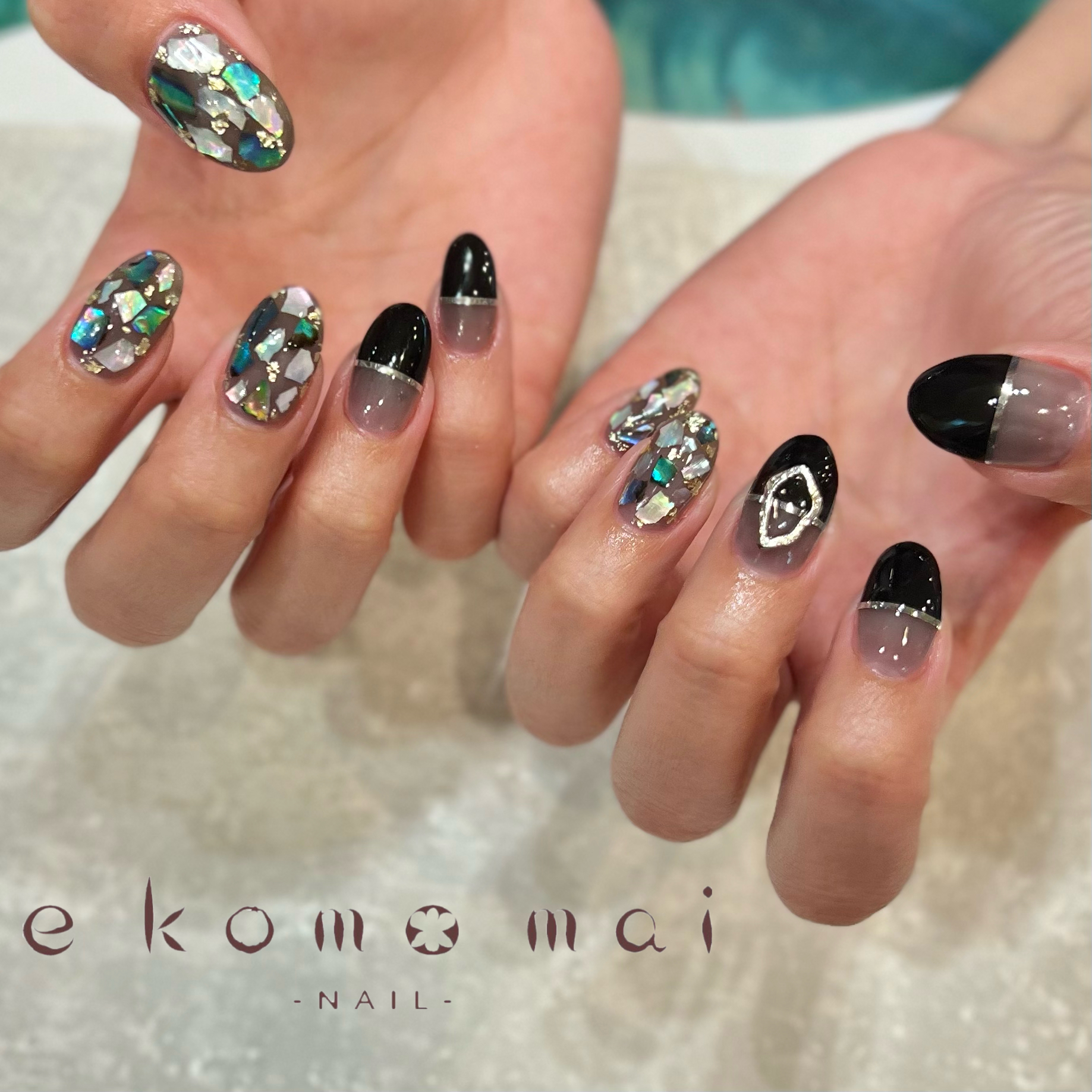 溝ノ口ネイルサロン ブラックネイル シェルネイル 溝の口ネイルサロン E Komo Mai エコモマイ