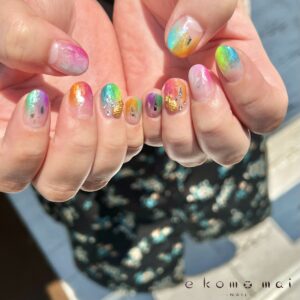 溝ノ口ネイルサロン　ニュアンスネイル　カラフルネイル　レインボーネイル　グラデーションネイル　 夏ネイル