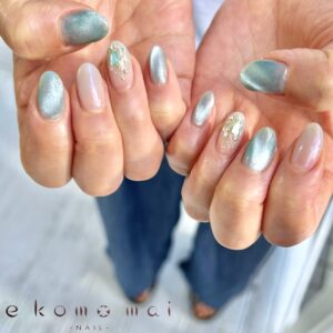 溝ノ口ネイルサロン　ニュアンスネイル　ブルーネイル　海ネイル　夏ネイル　 夏ネイル　マグネットネイル