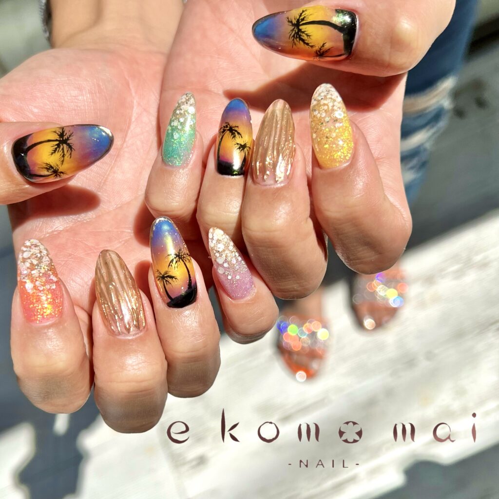 溝ノ口ネイルサロン/ヤシの木ネイル/晩夏ネイル | 溝の口ネイルサロン  