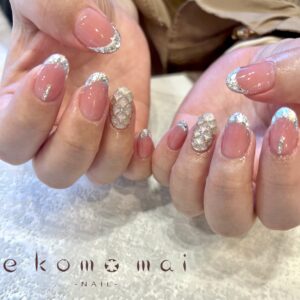 溝ノ口ネイルサロン　キルティングネイル　ガラスフレンチ　フレンチネイル