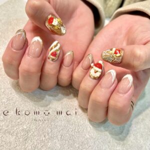 溝ノ口ネイルサロン　クリスマスネイル　サンタネイル　冬ネイル