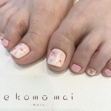 溝ノ口ネイルサロン　春ネイル　春ネイルデザイン　桜ネイル　フットネイル　