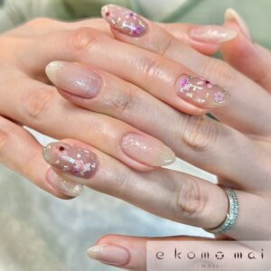 溝ノ口ネイルサロン　春ネイル　桜ネイル　上品ネイル