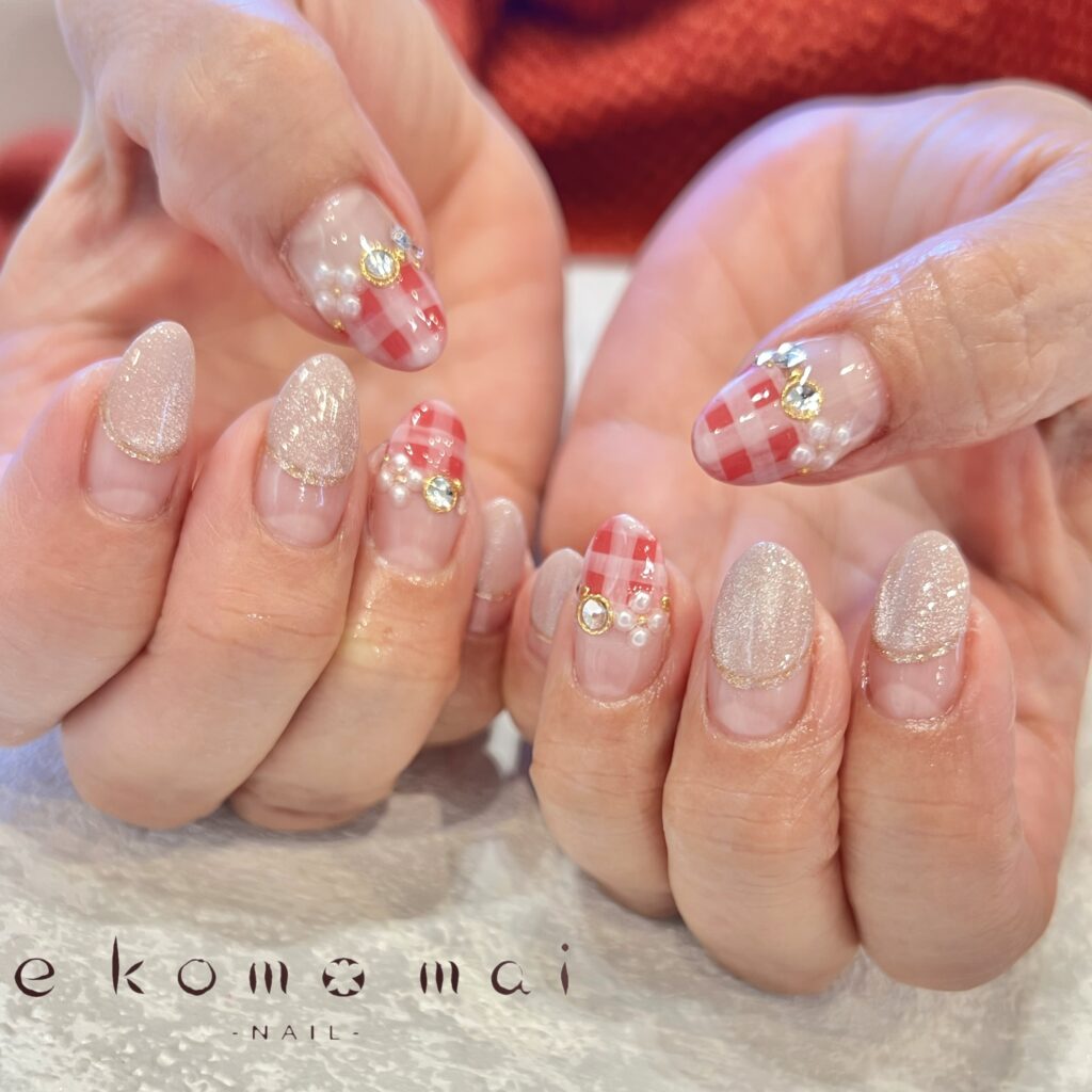 溝ノ口ネイルサロン/ギンガムチェックネイル | 溝の口ネイルサロン e  