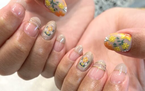 溝ノ口ネイルサロン　溝ノ口ネイル　ボタニカルネイル　刺繍ネイル　夏ネイル　アートネイル　トレンドネイル