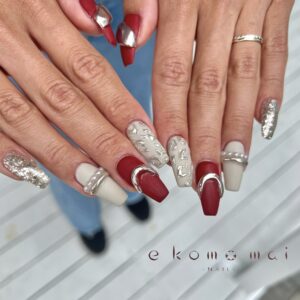 溝ノ口ネイルサロン 冬ネイル　冬デザイン　アクセサリーネイル　リングネイル ミラーネイル ロングネイル