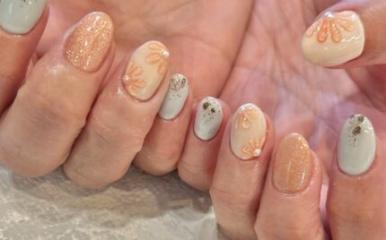 溝ノ口ネイル　フラワーネイル　ニュアンスネイル　春ネイルデザイン