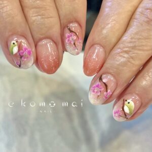 溝ノ口ネイルサロン　春ネイル　花ネイル　手書きネイル　