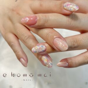 溝ノ口ネイル　フラワーネイル　ニュアンスネイル　春ネイルデザイン