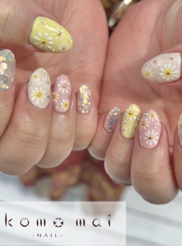溝ノ口ネイル　フラワーネイル　ニュアンスネイル　春ネイルデザイン　
