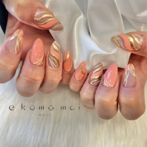 溝ノ口ネイルサロン　ニュアンスネイル　春ネイル　手書きネイル　ロングネイル 　夏ネイル