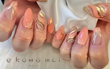 溝ノ口ネイルサロン　ニュアンスネイル　春ネイル　手書きネイル　ロングネイル 　夏ネイル