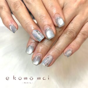 溝ノ口ネイルサロン　ニュアンスネイル　マグネットネイル　ミラーネイル　ニュアンスネイル　梅雨ネイル 　夏ネイル