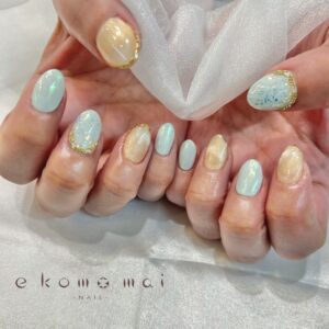 溝ノ口ネイルサロン　ニュアンスネイル　マグネットネイル　ミラーネイル　春ネイル シンプルネイル