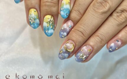 溝ノ口ネイルサロン　ニュアンスネイル　マグネットネイル　空ネイル　雲ネイル　 夏ネイル