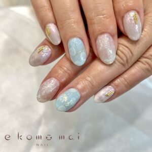 溝ノ口ネイルサロン　ニュアンスネイル　マグネットネイル　ミラーネイル　ドットネイル　デザインネイル 夏ネイル