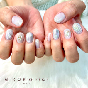 溝ノ口ネイルサロン　ニュアンスネイミラーネイル　シェルネイル　バカラネイル
