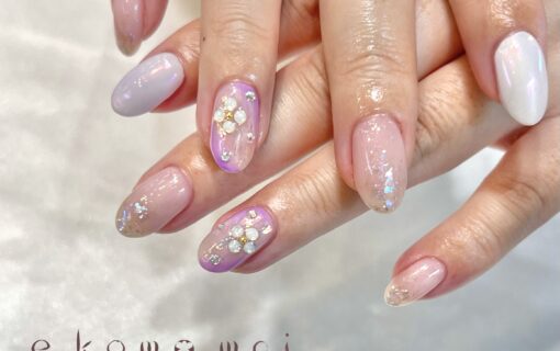 溝ノ口ネイルサロン　ニュアンスネイル　オフィスネイル　ミラーネイル　夏ネイル　シンプルネイル ガーリーネイル