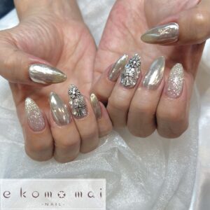 溝ノ口ネイルサロン　ニュアンスネイル　マグネットネイル　ミラーネイルシルバーネイル　 秋ネイル