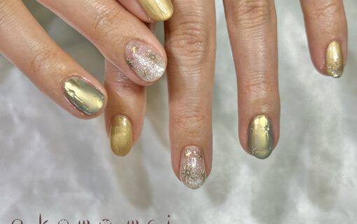 溝ノ口ネイルサロン　ニュアンスネイル　シンプルネイル　キラキラネイル　手書きネイル　