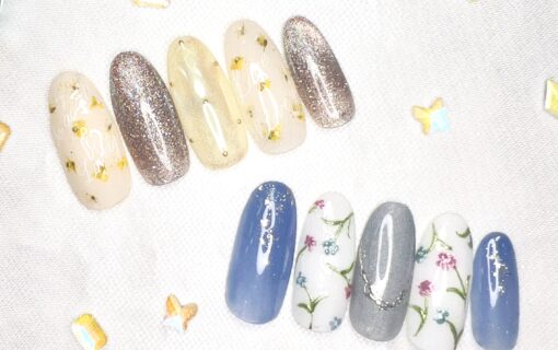溝ノ口ネイルサロン　ニュアンスネイル　マグネットネイル　ミラーネイル　小花ネイル　春ネイル