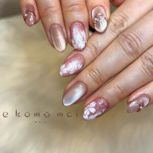 溝ノ口ネイルサロン　ニュアンスネイル　マグネットネイル　オフィスネイル　桜ネイル　シンプルネイル　春ネイル