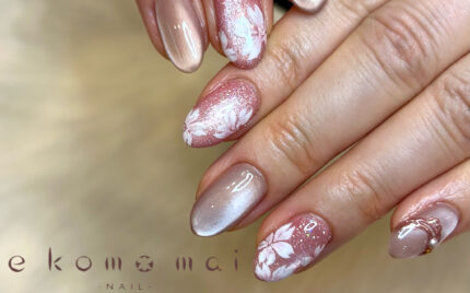溝ノ口ネイルサロン　ニュアンスネイル　マグネットネイル　オフィスネイル　桜ネイル　シンプルネイル　春ネイル