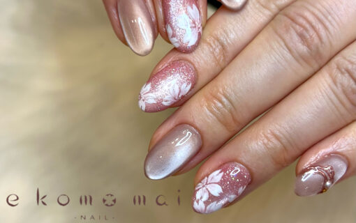 溝ノ口ネイルサロン　ニュアンスネイル　マグネットネイル　オフィスネイル　桜ネイル　シンプルネイル　春ネイル