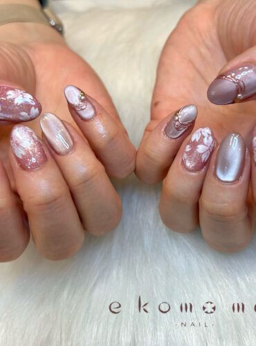 溝ノ口ネイルサロン　ニュアンスネイル　手書きネイル　桜ネイル　マグネットネイル　春ネイル