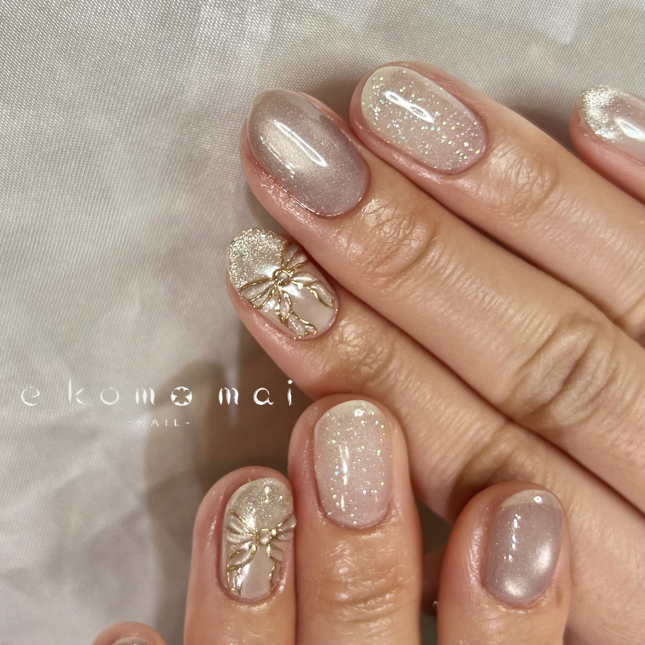 マグネットネイル リボン オーロラ キルティング ネイルチップオーダー ネイルチップオーダー♡リボンオーロラマグネットネイルキルティング