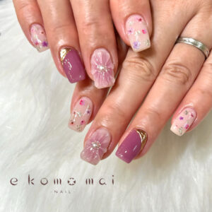 溝ノ口ネイルサロン　ニュアンスネイル　マグネットネイル　ミラーネイル　フラワーネイル　春ネイル