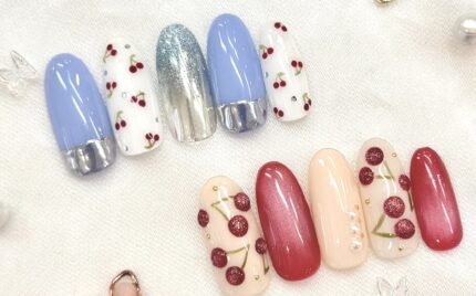 溝ノ口ネイルサロン　ニュアンスネイル　マグネットネイル　さくらんぼネイル　ぷっくりネイル　デザインネイル 春ネイル