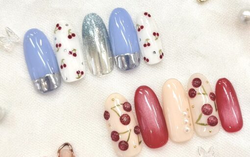 溝ノ口ネイルサロン　ニュアンスネイル　マグネットネイル　さくらんぼネイル　ぷっくりネイル　デザインネイル 春ネイル