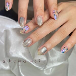 ニュアンスネイル　押し花ネイル　マグネットネイル　ミラーネイル　春ネイル　