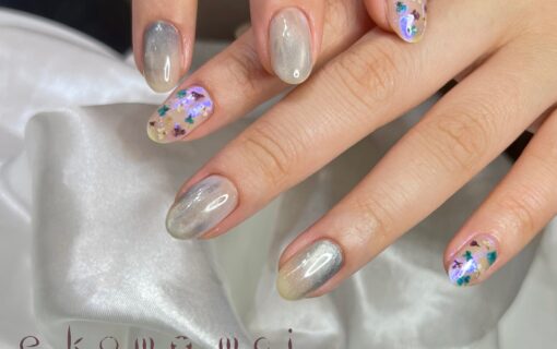 ニュアンスネイル　押し花ネイル　マグネットネイル　ミラーネイル　春ネイル　