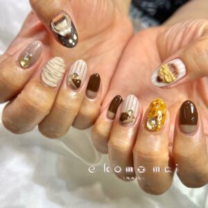 溝ノ口ネイルサロン　パラジェル　フィルイン　ネイル　 秋ネイル フレンチネイル 秋ネイル　スイーツネイル　カップケーキネイル　栗ネイル　アートネイル　立体ネイル　手書きネイル