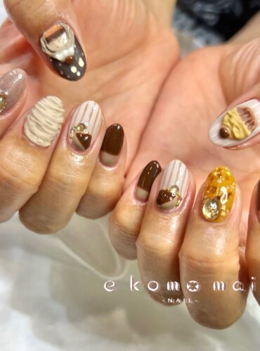 溝ノ口ネイルサロン　パラジェル　フィルイン　ネイル　 秋ネイル フレンチネイル 秋ネイル　スイーツネイル　カップケーキネイル　栗ネイル　アートネイル　立体ネイル　手書きネイル