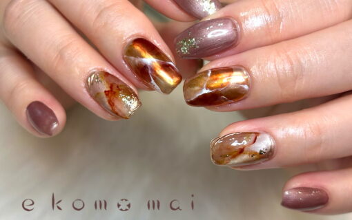 溝ノ口ネイルサロン　パラジェル　フィルイン　ネイル　 秋ネイル フレンチネイル 秋ネイル　ニュアンスネイル　アートネイル　手書きネイル　インクネイル