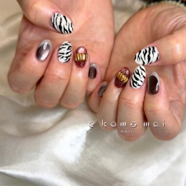 溝ノ口ネイルサロン　パラジェル　フィルイン　ネイル　 秋ネイル フレンチネイル 秋ネイル　ニュアンスネイル　アートネイル　手書きネイル　アニマルネイル