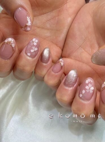 溝ノ口ネイルサロン　パラジェル　フィルイン　春ネイル　マグネットネイル　オフィスネイル　シンプルネイル　　マグネットネイル 桜ネイル