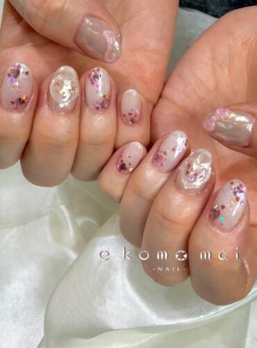 溝ノ口ネイルサロン　パラジェル　フィルイン　春ネイル　マグネットネイル　オフィスネイル　シンプルネイル　　マグネットネイル ハートネイル