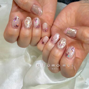 溝ノ口ネイルサロン　パラジェル　フィルイン　春ネイル　マグネットネイル　オフィスネイル　シンプルネイル　　マグネットネイル ハートネイル