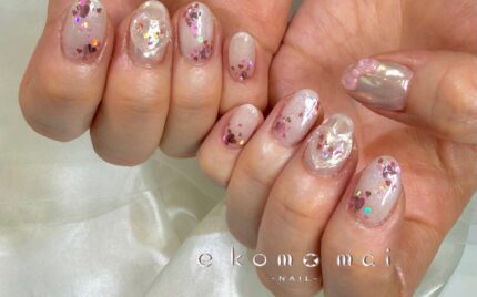 溝ノ口ネイルサロン　パラジェル　フィルイン　春ネイル　マグネットネイル　オフィスネイル　シンプルネイル　　マグネットネイル ハートネイル