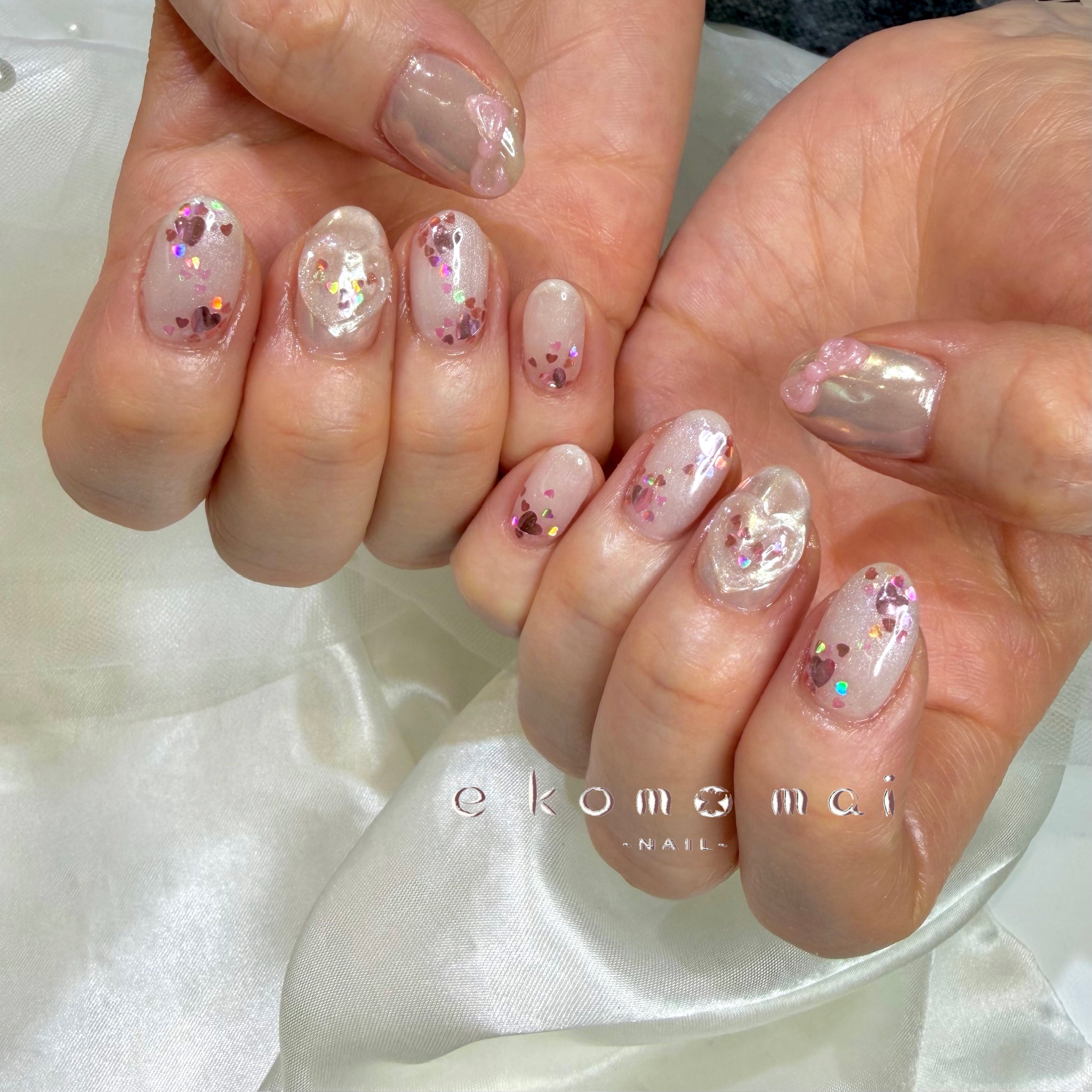 溝ノ口ネイルサロン　パラジェル　フィルイン　春ネイル　マグネットネイル　オフィスネイル　シンプルネイル　　マグネットネイル ハートネイル