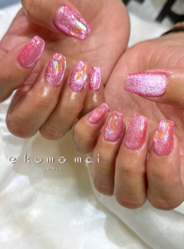 溝ノ口ネイルサロン　パラジェル　フィルイン　春ネイル　マグネットネイル　オフィスネイル　シンプルネイル　　マグネットネイル マグネットネイル